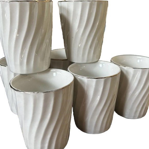 Set Of  8 White Twist Cups Platinum Band - Picture 2 of 4
